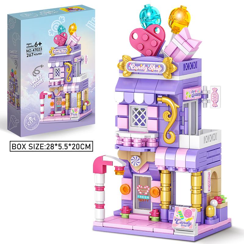 City Building Blocks Candy Shop Gingerbread House Model Set Desktop Decor Kids DIY Toys Christmas Birthday Gift