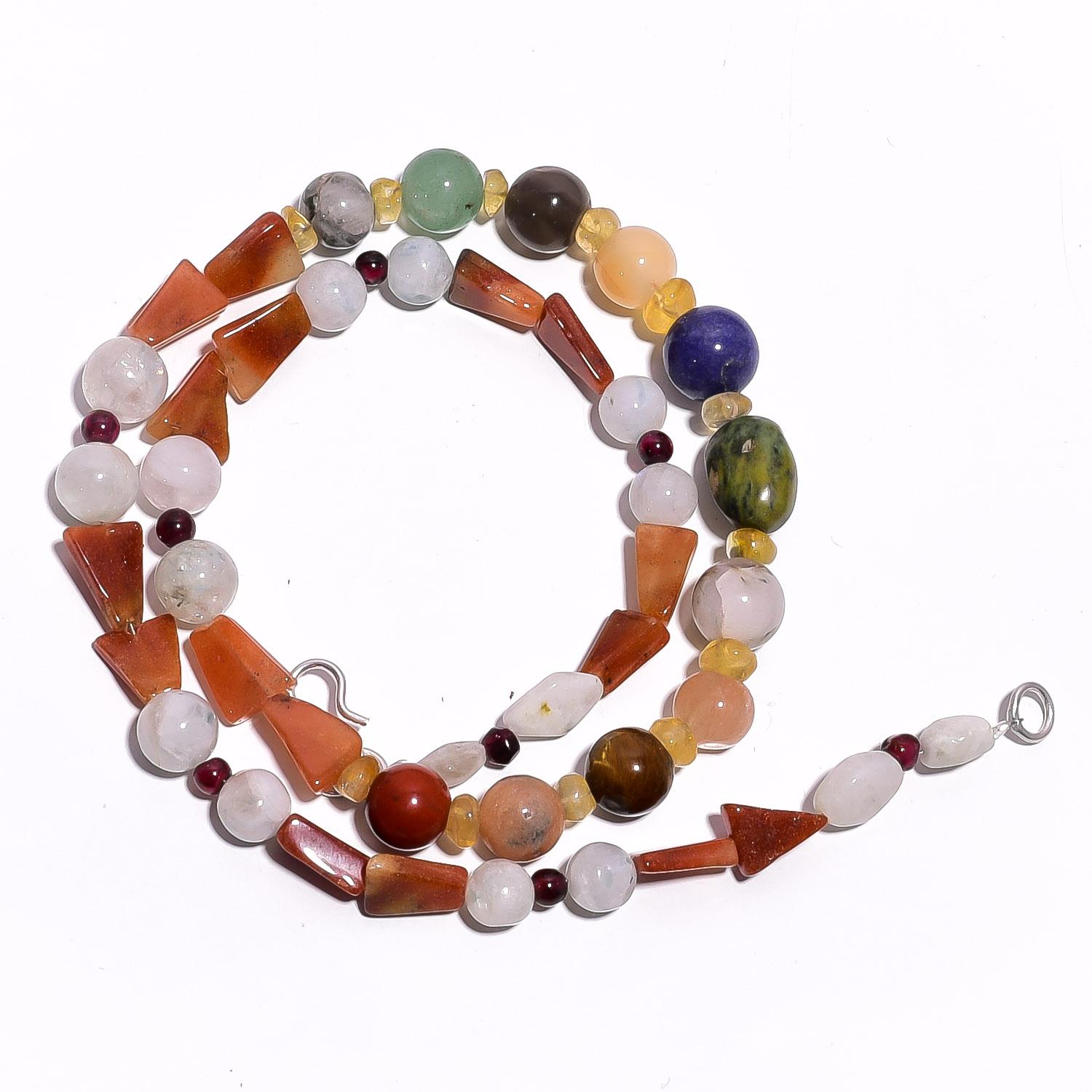 

Natural Multi Aventurine Moonstone Garnet Gemstone Beads Necklace 17 UB-4676 UB-4676