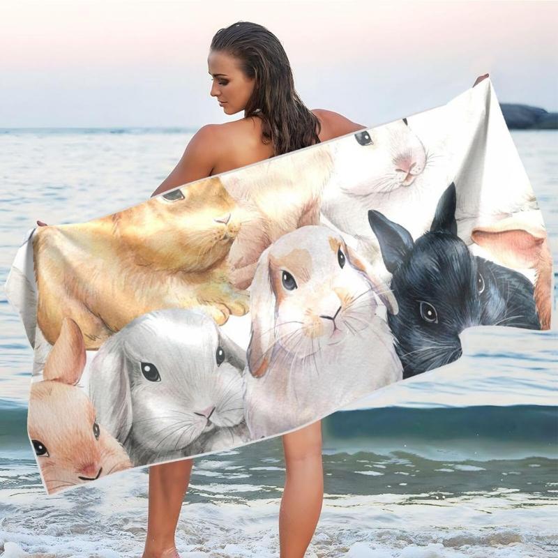 

Watercolor Pattern with Bunnies Beach Towel Thin Sand Free Quick Dry Towels Travel Swim Pool Yoga Gym Camping for Adults Women W30*H60(CM)