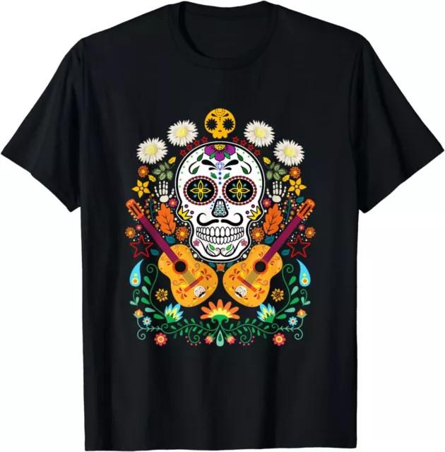Flower Guitar Skull Day of the Dead T-Shirt Gifts Mariachi Gift Tees S-3XL S