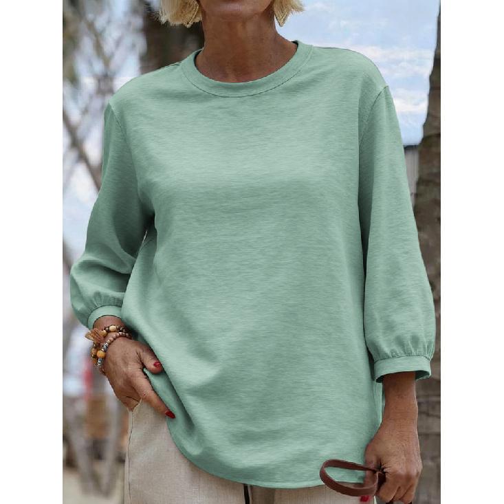 2026 New Women's Casual Long-Sleeve Round-Neck Solid Color Top Nine-Quarter Sleeve T-Shirt