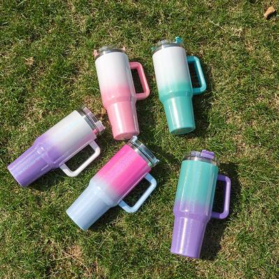 40Oz Stainless Steel Thermos Cup With Handle Lid and Straw Insulated Rainbow Paint Travel Mug For Hot And Cold Beverages Outdoor