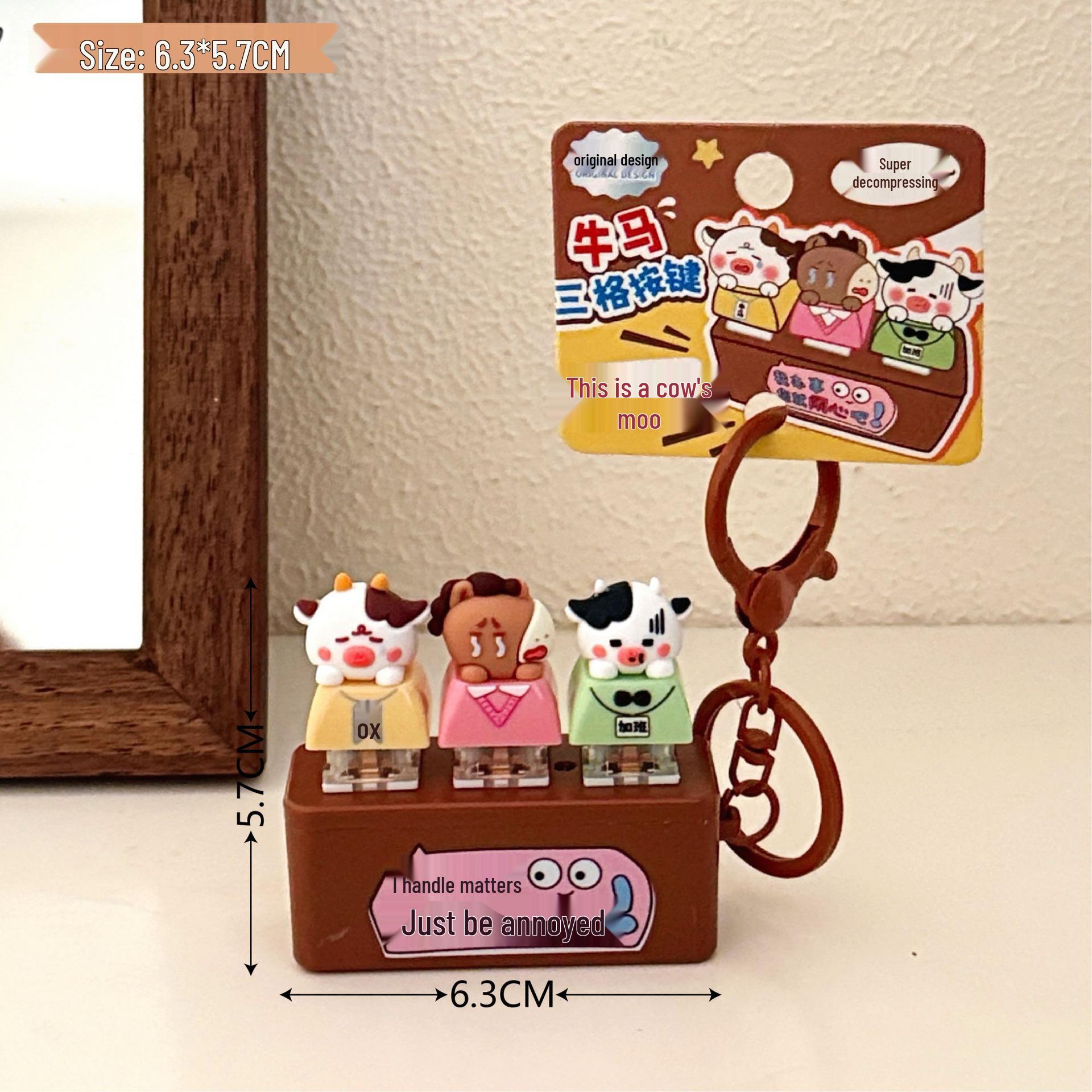 Decompression Wooden Fish Keychain Pendant Toy with Cow and Horse Buttons