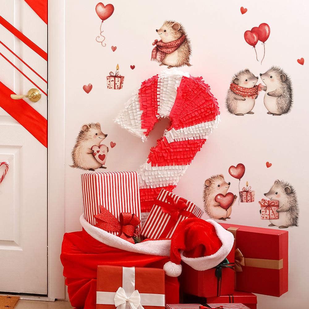 Valentine's Day Hedgehog Heart Balloon Bedroom Living Room Entrance Hall Home Background Beautification Wall Stickers