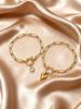Stainless Steel Paperclip Link Chain Zircon Heart Charms Bracelets for Women, 18K Gold Plated Spring Bubble Clasps Bracelet