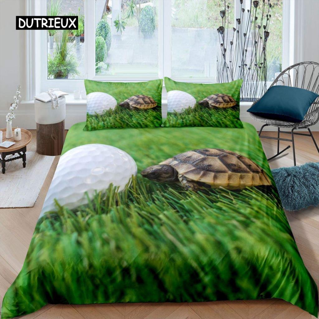 Golf Duvet Cover Set Golf Club Athlete Twin Bedding Set Microfiber Grass Leaf Branches Sports Game Theme Double King Quilt Cover