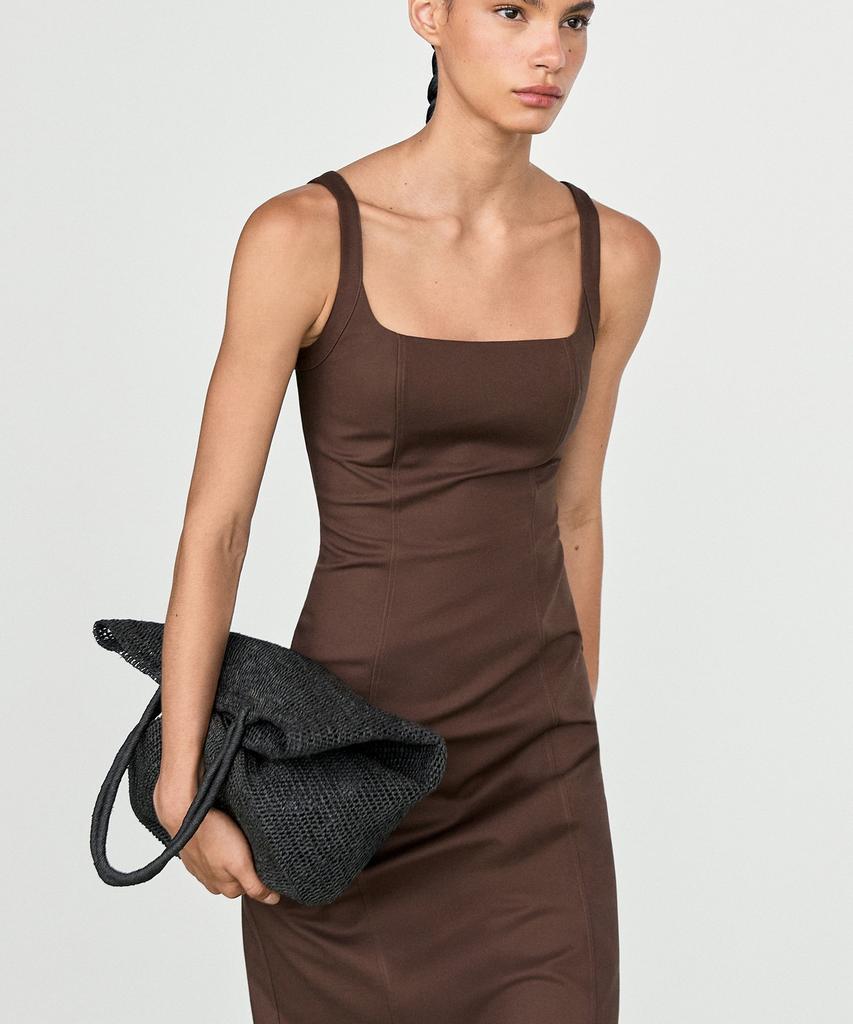 Masimodutti Cotton Blend Strap Midi Dress