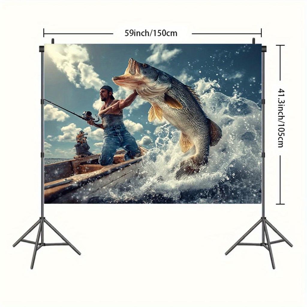 1 Piece 2D Flat Vibrant Fishing Party Background Banner Perfect for Home Decoration and Birthday Anniversary Celebrations