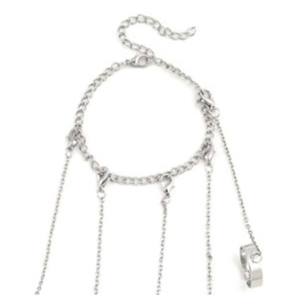 Chain Finger Rings Bracelet Punk Gothic Cool Silver Alloy Stackable Adjustable Chain Combination Rings