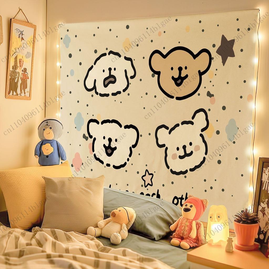 Cute Cartoon Dogs Wall Tapestry - Kawaii Room Decor, Aesthetic Wall Art for Dorm and Home Decoration Bedroom Decoration