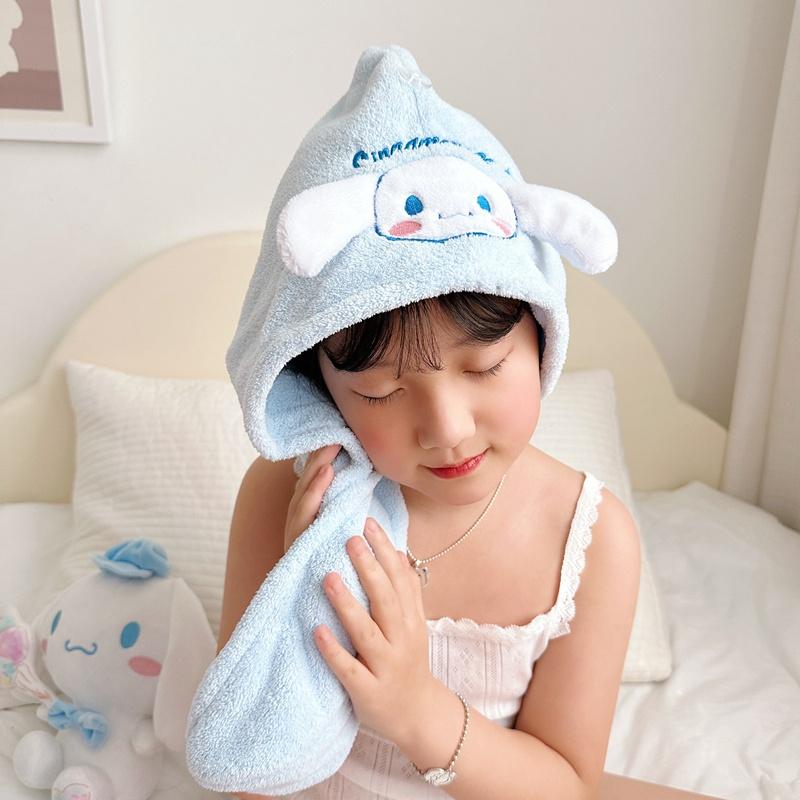 Cute Embroidered Coral Fleece Towel Set For Kids Kuroiomi, Cinnamoroll, Purin And Melody Cinnamoroll,Cap