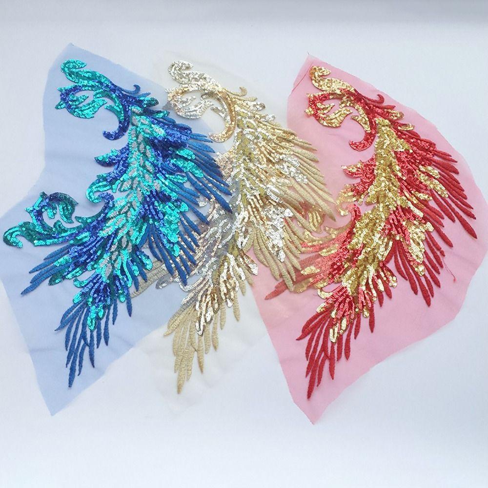 Phoenix Tail Feather Sequins Patches DIY Iron On Patches Clothing Applique  Stage Costumes