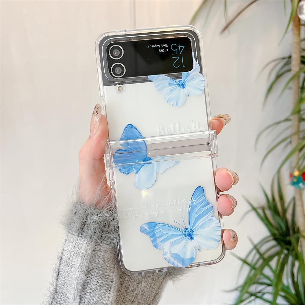 

Cute Cartoon Butterfly Bracelet Case for Samsung Galaxy Z Flip 6 5 4 3 flip6 ZFlip Beads Wrist Chain Transparent Acrylic Cover for Samsung Z Flip 6