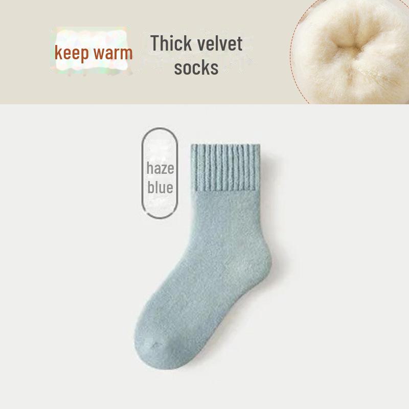 Women's Mid-Tube Cashmere Wool Socks - Cozy, Thick, Velvet-Lined for Autumn & Winter