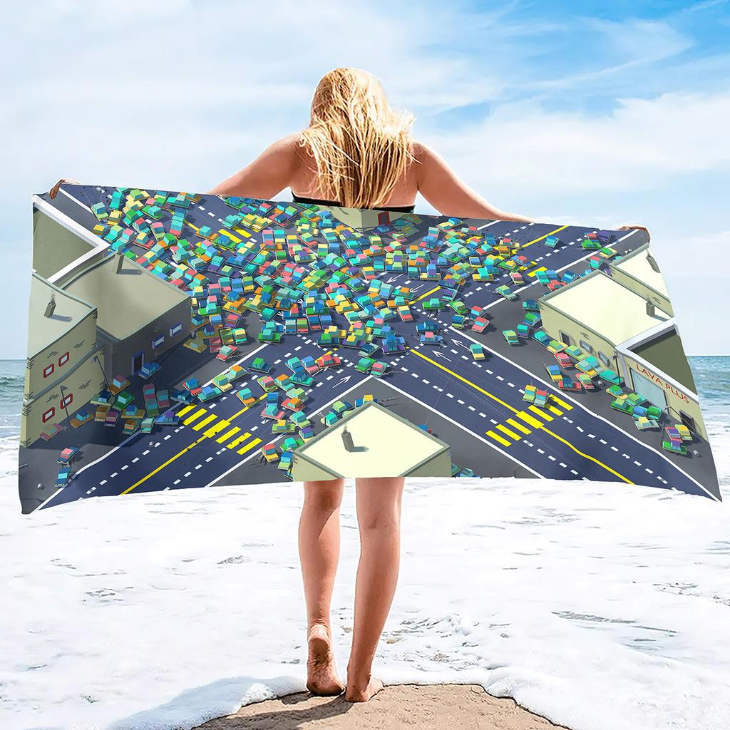 Cartoon Road Traffic Pattern Printing Series Seaside Vacation Beach Towel Swimming Bath Towel