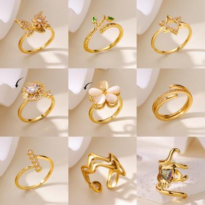 Pink Flower Rotating Ring Women's Light Luxury Hot-selling Copper Inlaid Zir*****pen Index Finger Ring