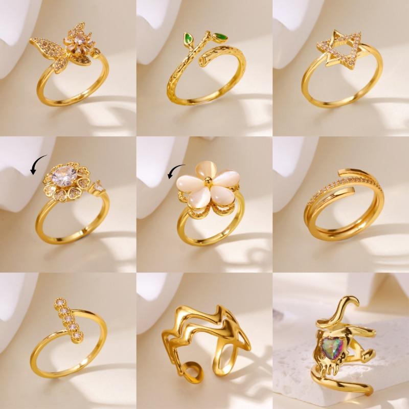 Pink flower rotating ring women's light luxury hot-selling copper inlaid zir*****pen index finger ring