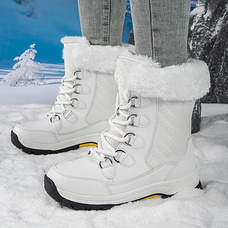 

Зимовий гарячий предмет із флісовим утеплювачем для чоловіків і жінок, зимові чоботи для активного відпочинку, модне багатофункціональне взуття для пар, що не ковзає. 45 білий