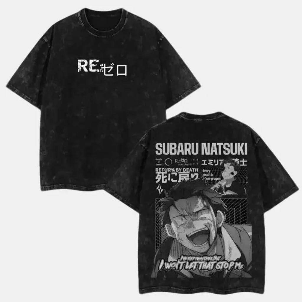 Anime Re ZERO Starting Life in Another World Rem T-shirt con Stampa Grafica Uomo Donna Largo Casual Oversize Retro Lavato Girocollo Cotone Largo Oversize Top