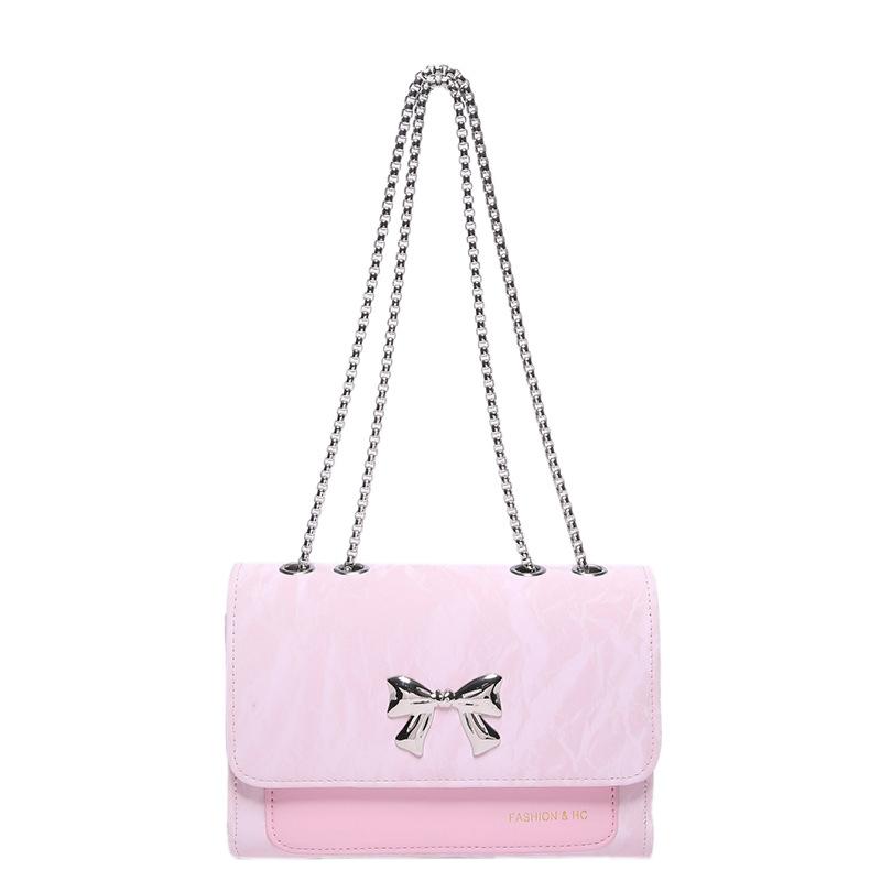 

Нишевая сумка класса люкс, женская осенняя модная сумка через плечо на цепочке, универсальная маленькая квадратная сумка с бантом розовый