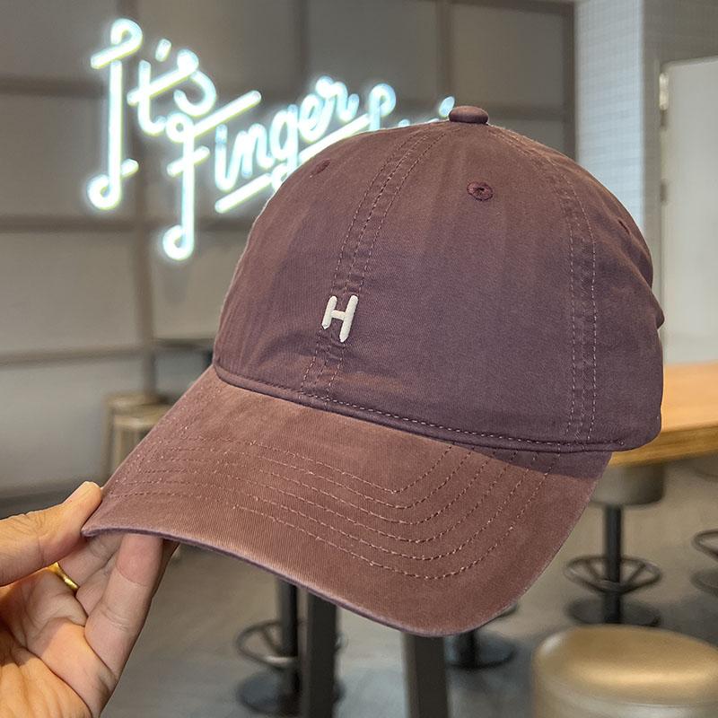 Simple Letter Embroidery Purple Baseball Cap Women's Summer Wide Brim Big Face Showing Small Face Big Head Circumference Peaked Cap