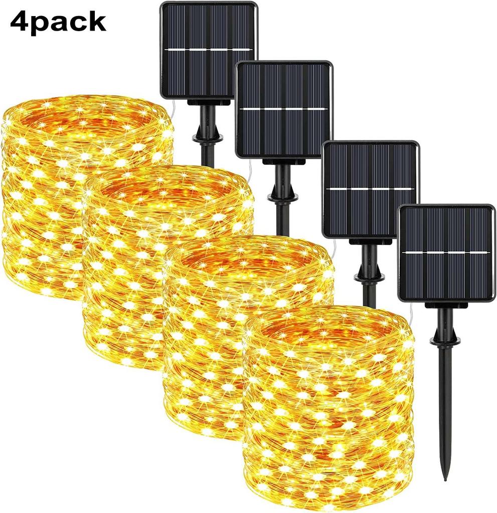 Pack of 4 Solar Fairy Lights Outdoor 400LED Fairy Lights Outdoor 8 Modes Copper Wire IP65 Warterproof for GardenPatio Yard Party