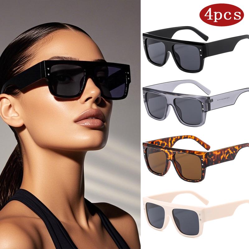 4pcs Vintage Brand Square Sunglasses Women Wide Leg Design Classic Rice Nail Sun Glasses UV400 Protection Sun Glasses Unisex
