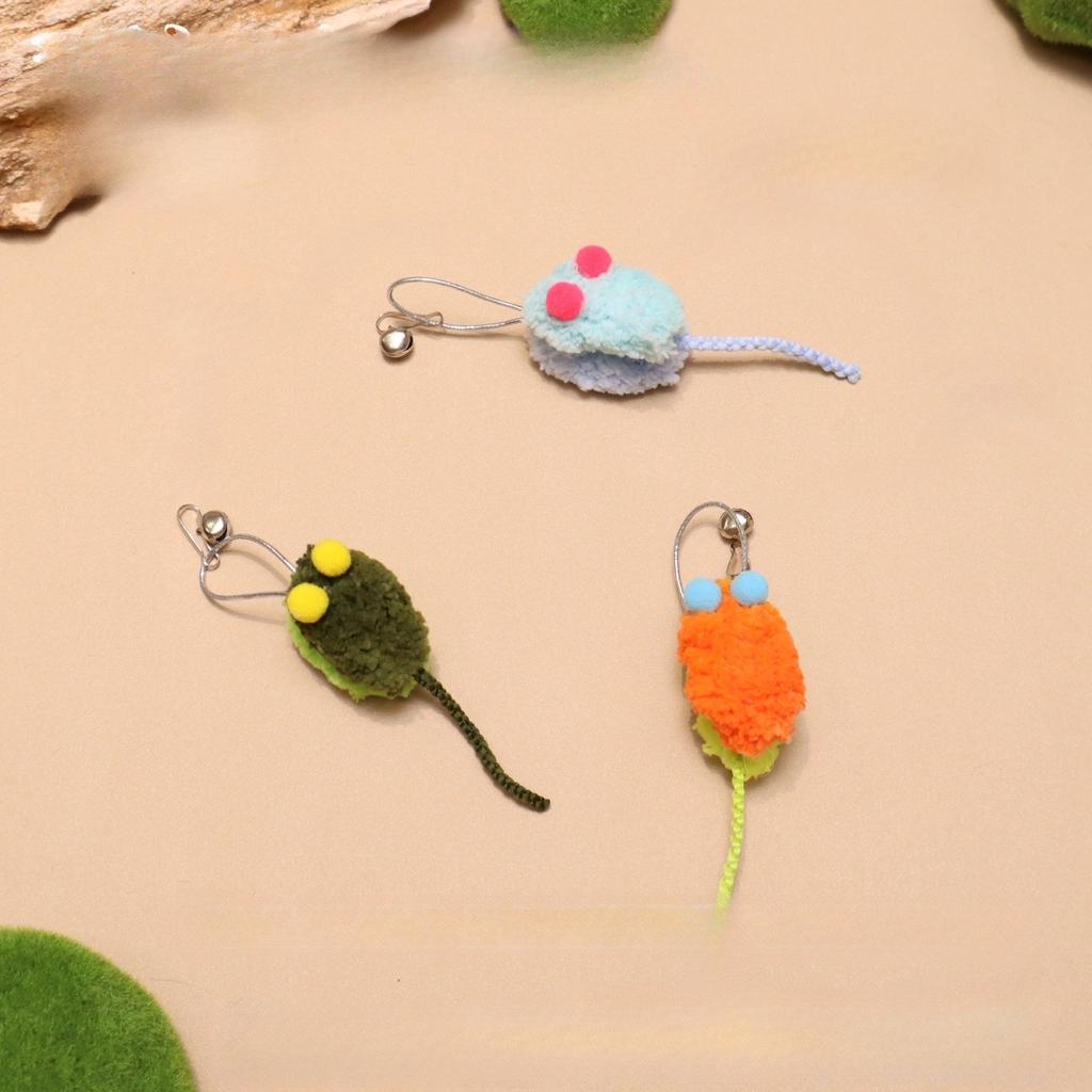 4pcs Random Mix Plush Mini Mouse Change Heads Cat Teaser Stick Pet Toy Supplies