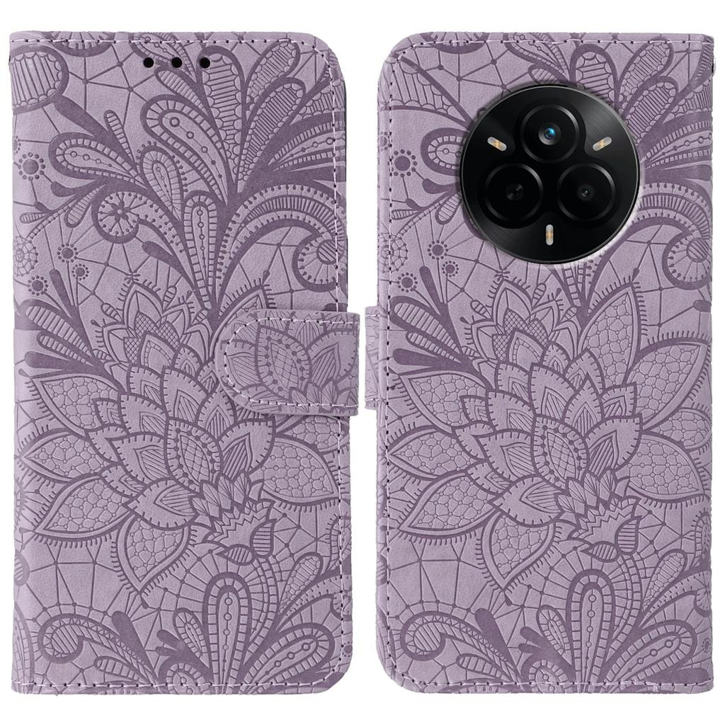 For Realme 14 Pro 5G Case Lace Flowers PU Leather Flip Wallet Phone Cover