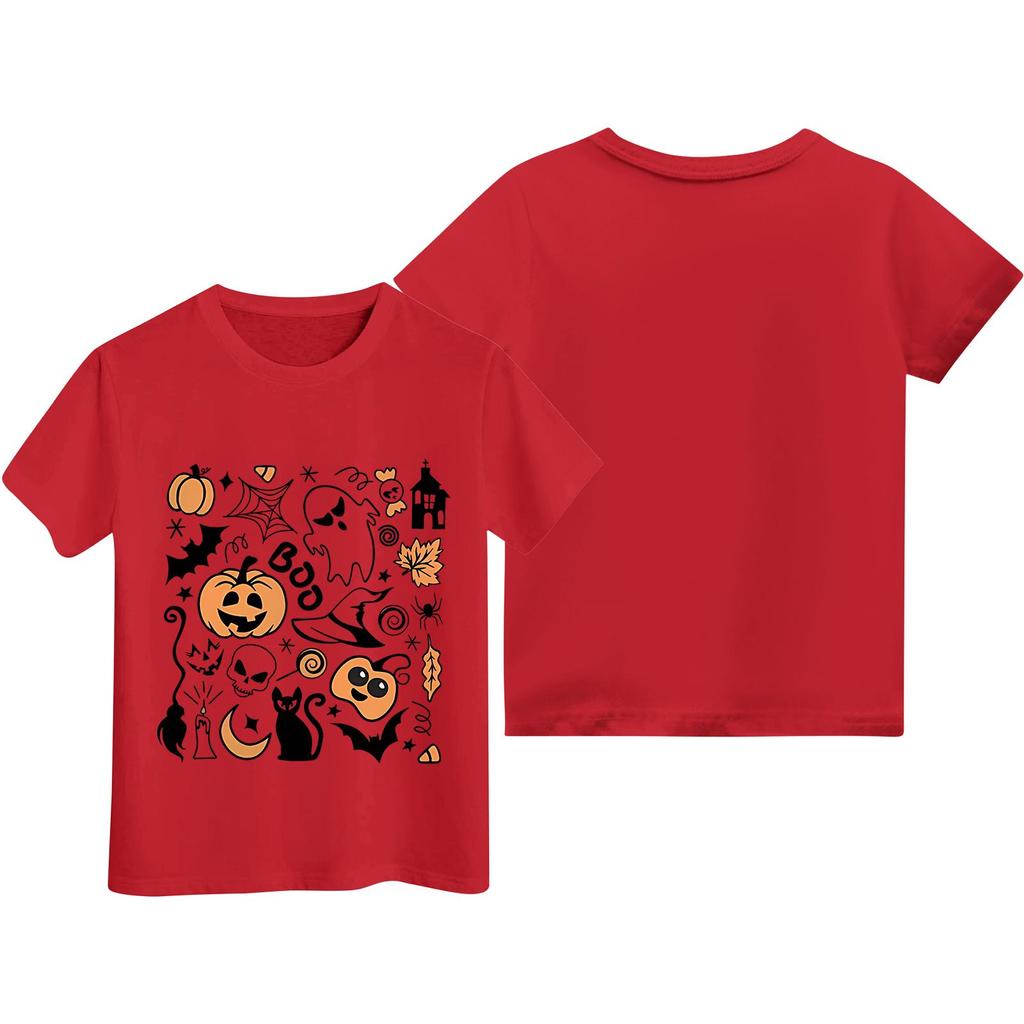 Kids Halloween Printed Short Sleeve T-Shirt, Round Neck Loose Fit Casual