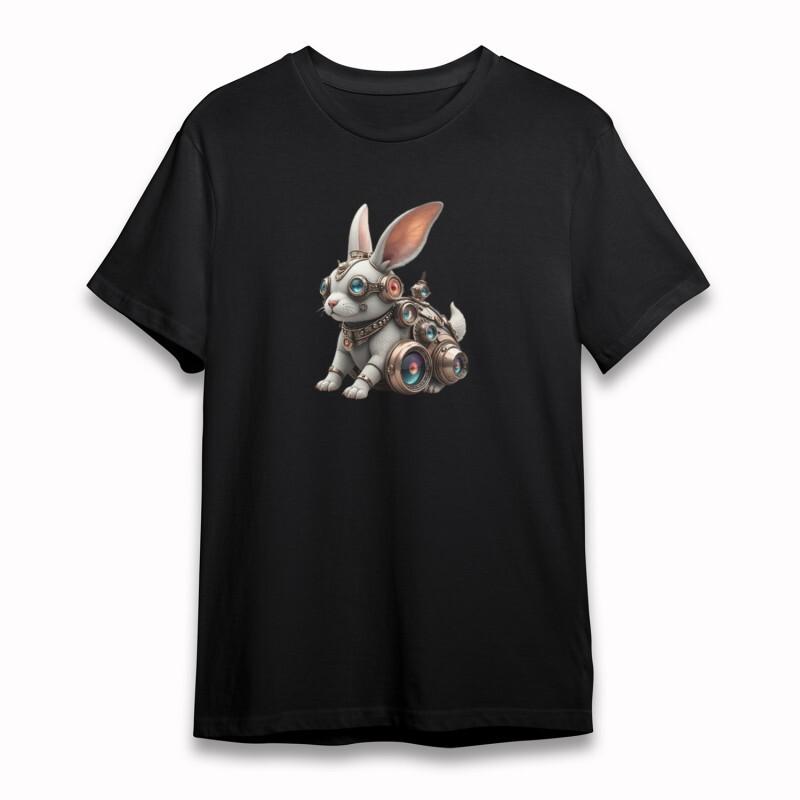 Women's Oversize T-Shirt Steampunk Rabbit With Colored Goggles 100% Cotton Tee