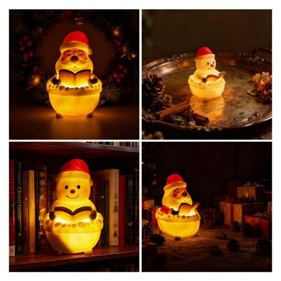 Christmas Night Light Santa Prayer/Jesus Prayer/Bathtub Snowman/Santa Reading LED Table Lamp Winter Resin Sculpture for Mantel Shelf Bedside Decor