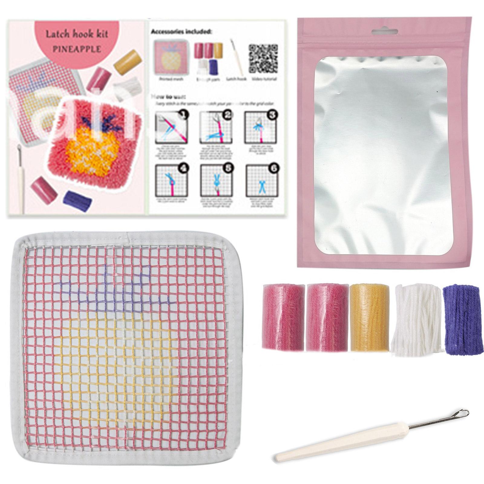 Latched Hook Kits for Adults Kids Coaster Making Kits with Fruit Pattern Latched Hook Coaster Kits for Home Decorations