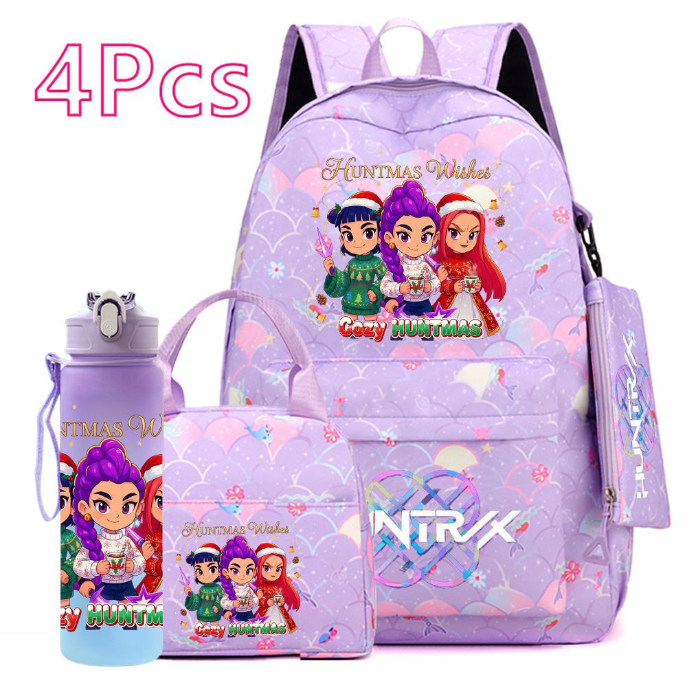 4Pcs/set Christmas KPOP Printed Backpack with Handbag Pencil Case 750Ml Water Bottler for Teenager Boy Girl Large Capacity Bookbag Schoolbag Kid Gift
