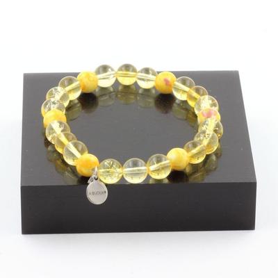 Stones and Minerals. Citrine + Yellow Purple Jasper 8mm Pearl Bracelet. Made In France.