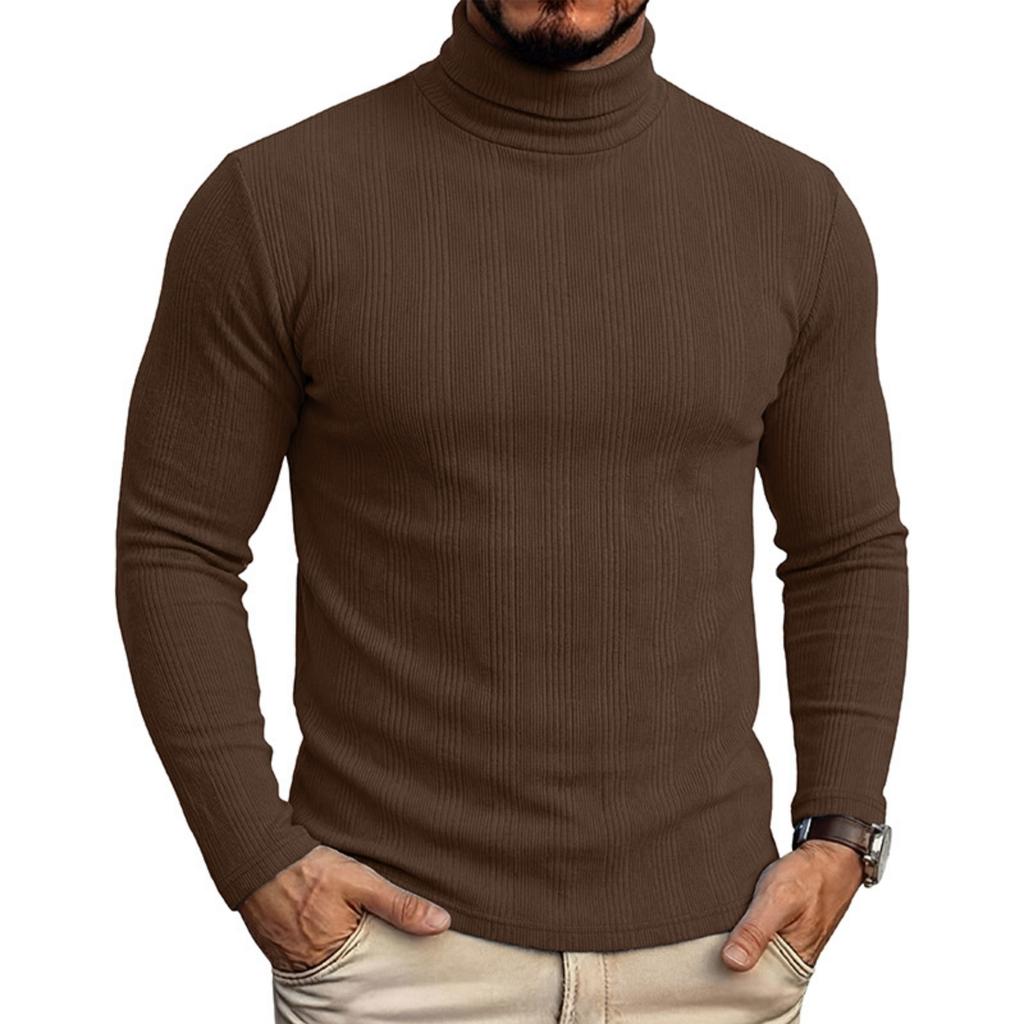 Men's Long Sleeve Turtleneck Pullover Sweater Thickened Knitwear Autumn Base Layer Slim Fit Ribbed Design Casual Style