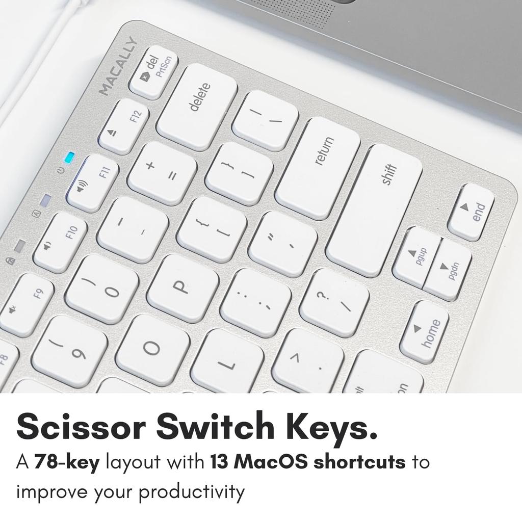 MACALLY Mac US Compatible with Mac and Scissor Switch Full 78 Work from Telework Keyboard, Wired, Compact, Layout, Windows, Quiet, (Pantograph), Size,