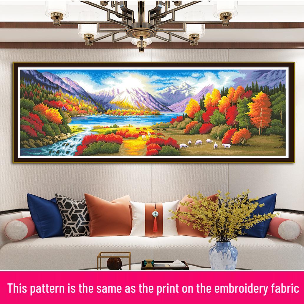 

Осенняя красота пейзаж вышивка крестом настенное искусство для гостиной, спальни или офиса 11CT Medium/191*68cm/3 Strands/No Package