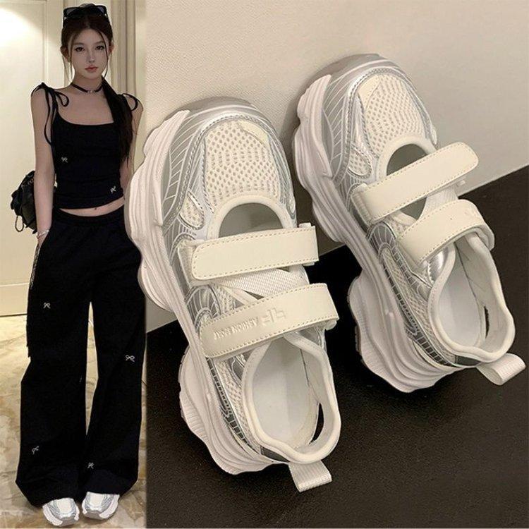 Mesh hollow sports sandals women's summer 2025 new muffin thick-soled versatile Velcro breathable dad shoes