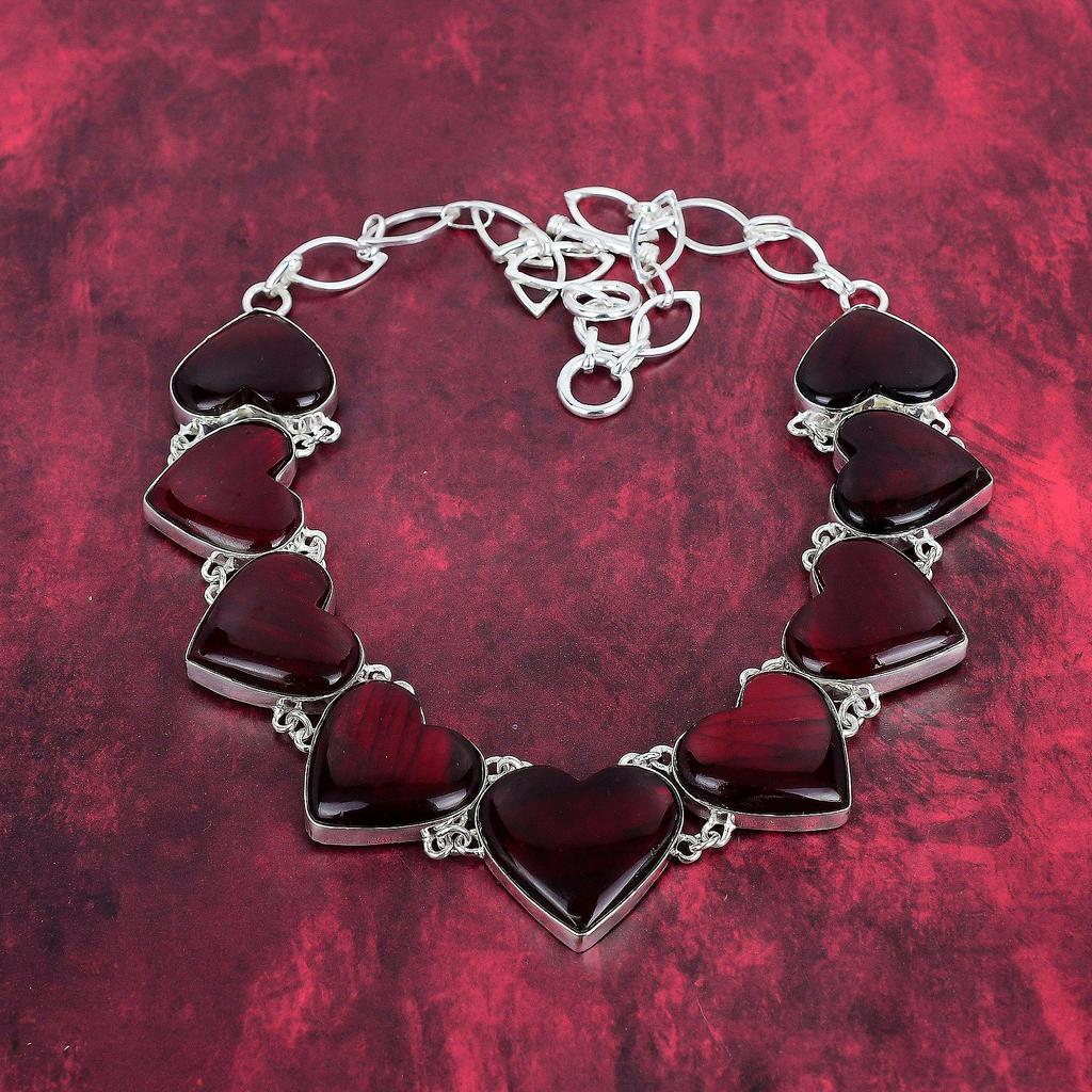 Red Flash Labradorite Necklace, Gemstone 925 Solid Sterling Silver Jewelry Adjustable Chain Necklace, Handmade Heart Shaped Antique Jewelry