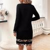 Women's Autumn Winter Long Sleeve Patchwork Bag Hip Base Slim-fit Dress