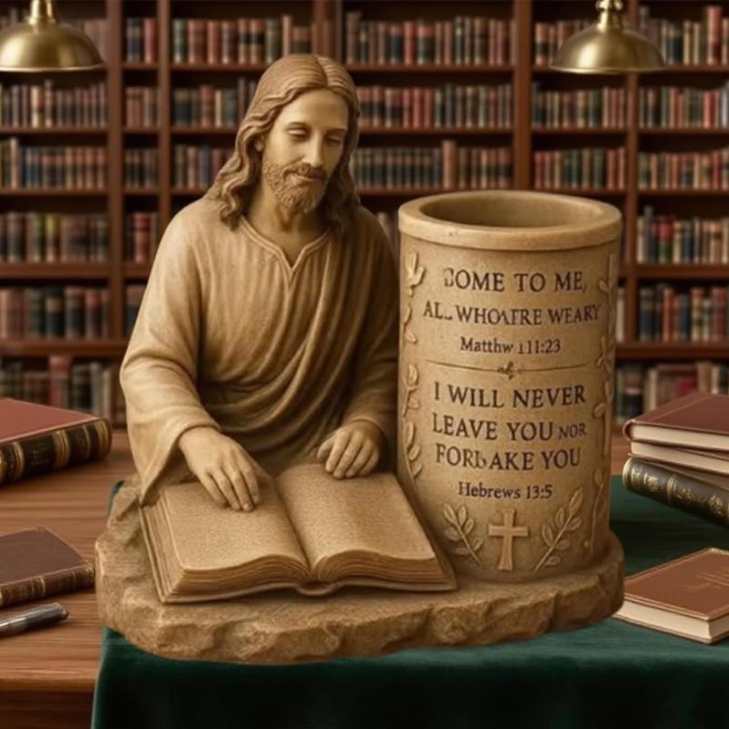 

Jesus Pen Holder With Bible Verse,Pencil Holder Organizer Gifts for Office Desk Accessories Decor Faith Based Decoration Gifts