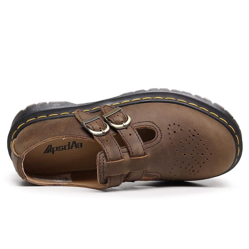 MARYJANE Mary Jane Schuhe Leder Low-Top, Martin Schuhe Damen Crazy Horse braun Mode Student Freizeit