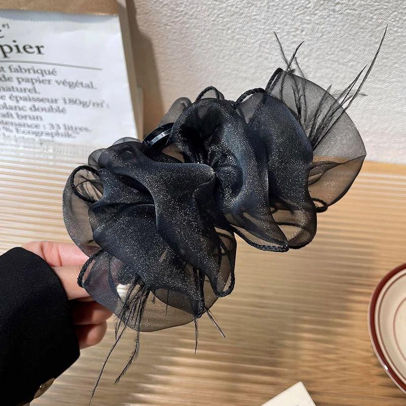 Luxury Black Feather Claw Hair Clip for Women's Updo Hairstyles