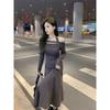 Sexy Spice Girl Neck Shoulder Long Sleeve Dress Women's Spring New Slim Fit Stack Wear Inside Hip Wrap Long Skirt