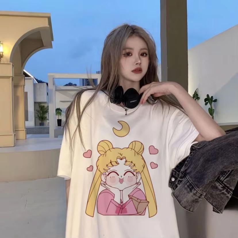 New Sailor Moon Japanese Casual Versatile Cartoon Short Sleeve Couple Retro Ins Tide Student Summer T-Shirt Men and Women
