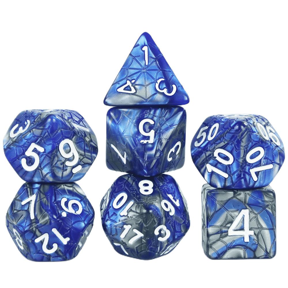 Mixing Color Dice DND 7pcs Polyhedral Dice Set with Engraving Spider Web Effect for DND RPG Magic Gathering Table Game D&D Dice