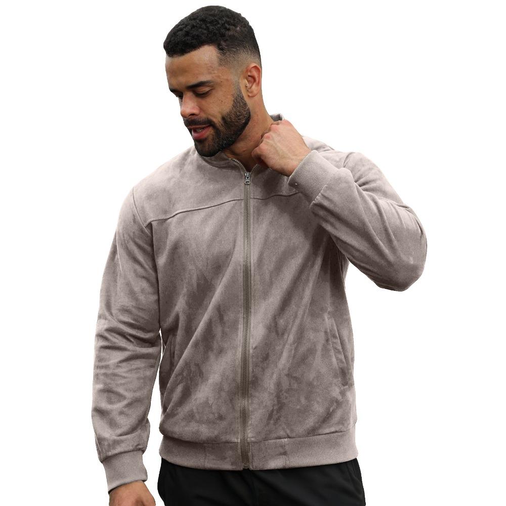Herren einfarbige Wildleder-Reißverschlussjacke – Lässiger Retro-Stil Langarm-Strickjacke für den Herbst