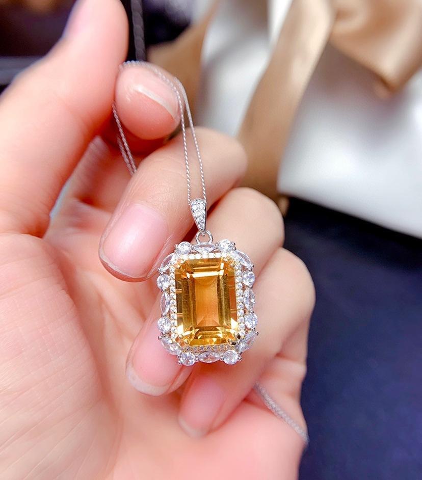 Light Luxury Imitation Natural Citrine Set Ring Pendant 10X12 Large Ring Face Lucky Yellow Diamond Necklace