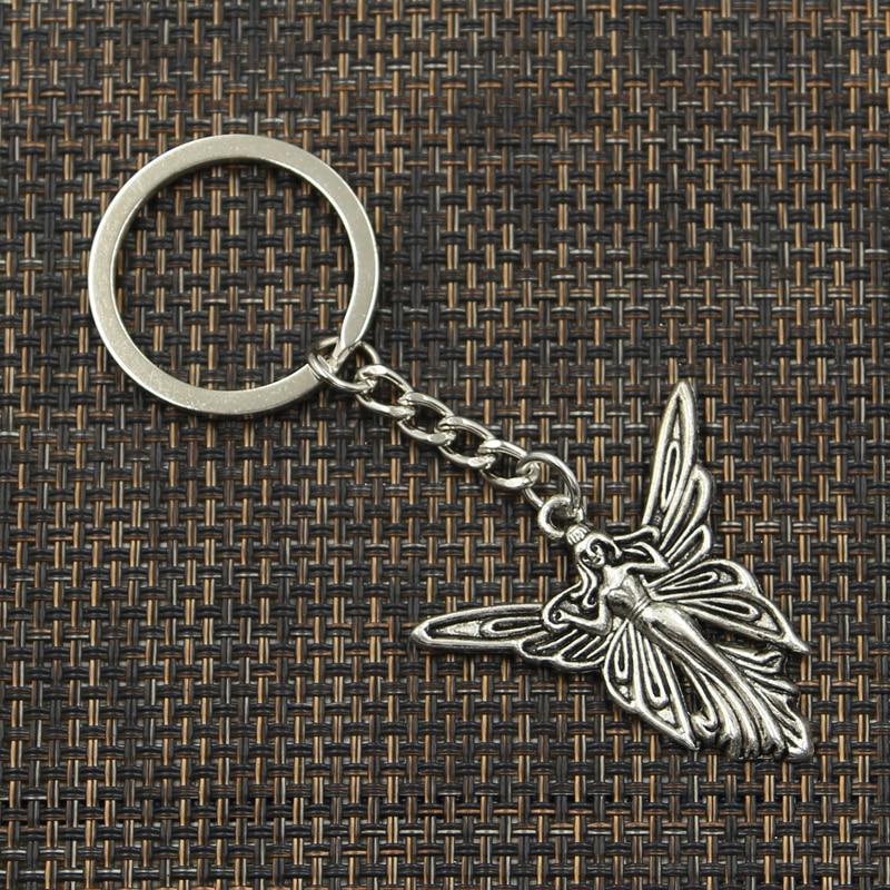 Mode 30mm Schlüsselanhänger Metall Schlüsselanhänger Schlüsselanhänger Schmuck Antik Bronze Silber Farbe plattiert Schmetterling Engel 38x37mm Anhänger